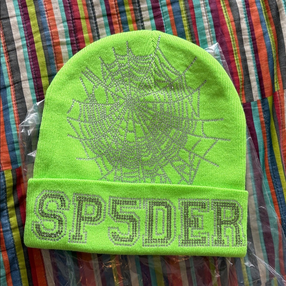 70% off  Sp5der Worldwide Rhinestone Beanie Size OSFA Neon Green NEW